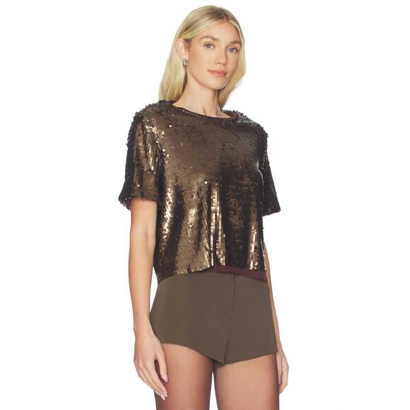 NEW RAG & BONE lucy sequined tee in coffee - Picture 3 of 5